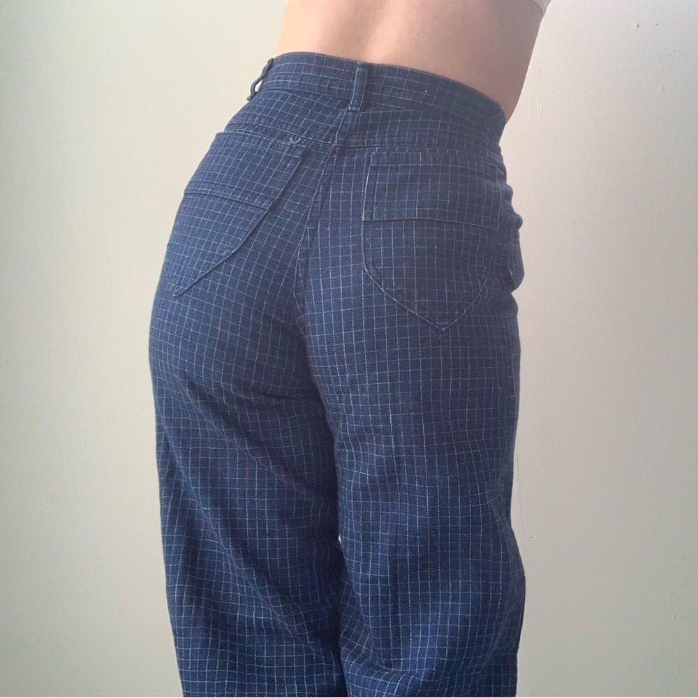Vintage 1980s highrise pastel grid stitched blue jeans